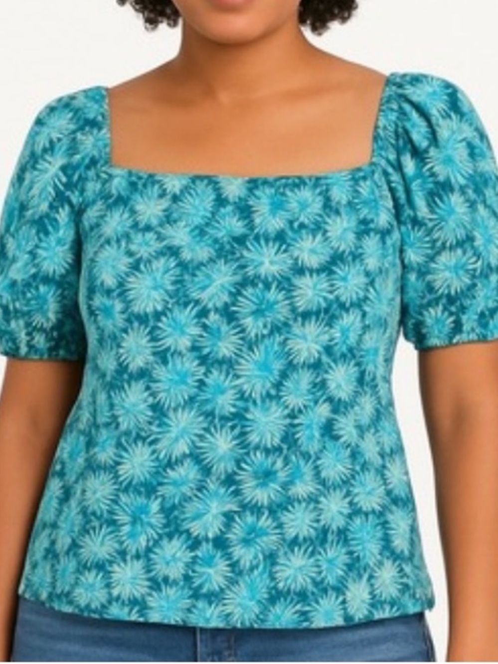 Michael Michael Kors Floral Square Neck Short Puff Sleeve Top, Size L, NWT